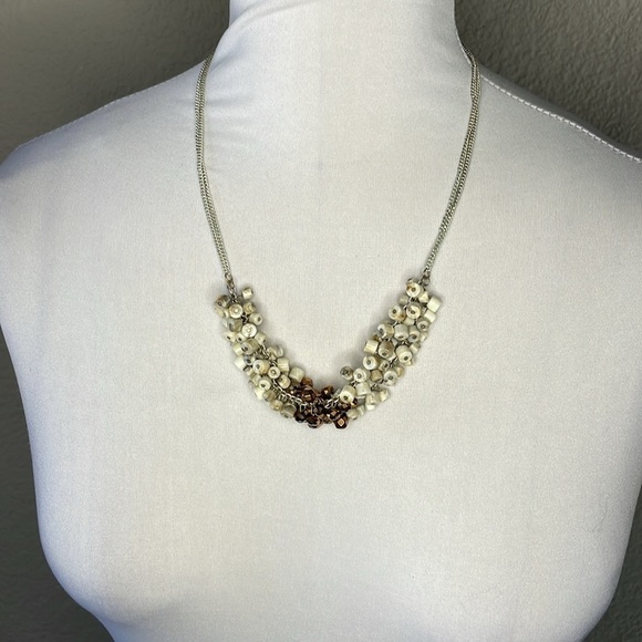 Kenneth Cole Beaded Cluster Chunky Necklace Color Block Silver Tone Chain - Picture 2 of 8